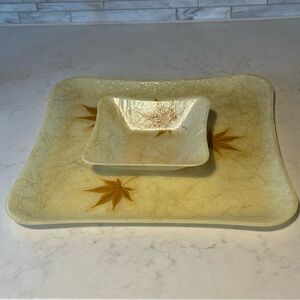 Mid-Century Modern Fiberglass Maple Leaf Serving Tray & Dish